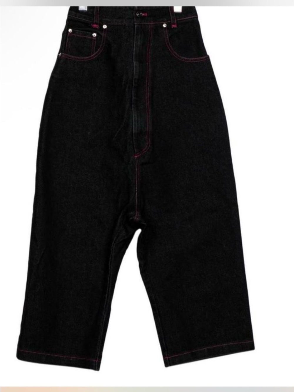 High-Rise Black Jeans with Pink Contrast Stitching